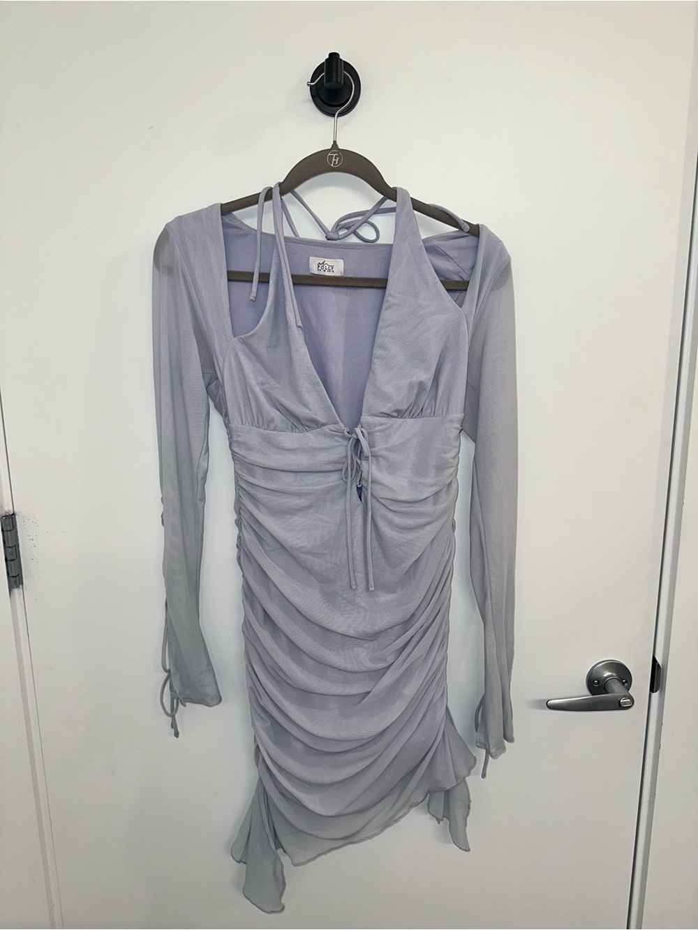 Oh Polly Lilac Ruched Mesh Mini Dress